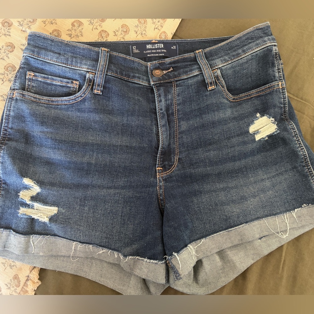 Hollister Dark Wash Distressed Denim Shorts